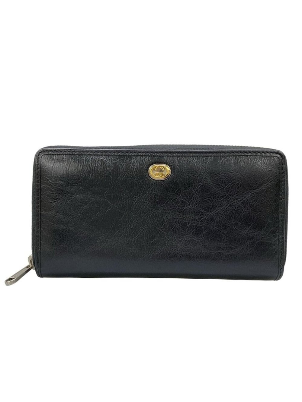 Gucci Wallet Interlocking G Black Zip Around Leather
